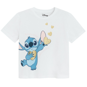 Tričko s krátkým rukávem a potiskem Lilo a Stitch- bílé