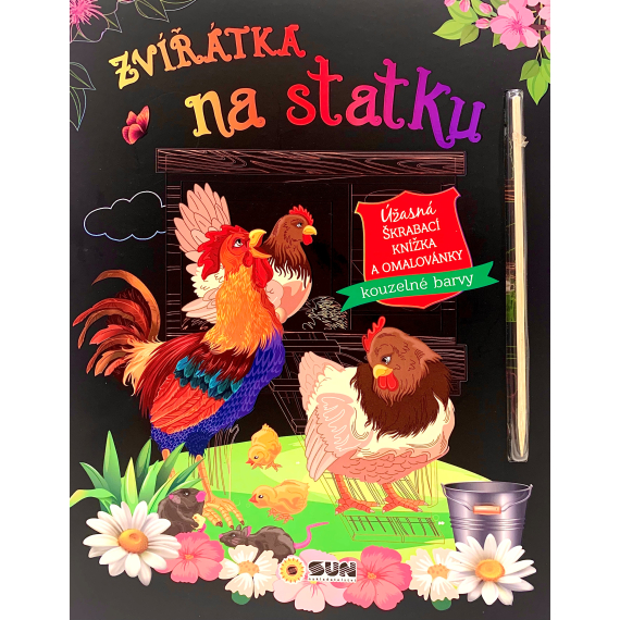 Zvířátka na statku - úžasná škrábací knížka a omalovánky                    